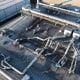 Overhead view of a large commercial warehouse roof