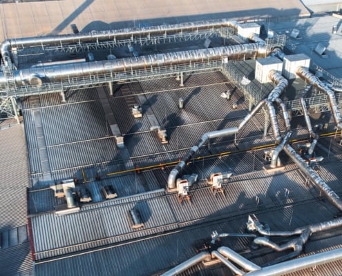 overhead view of rooftop HVAC system